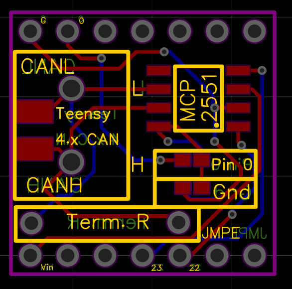 Teensy 4.x 4.0 4.1 CAN bus shield hat - 1x CAN