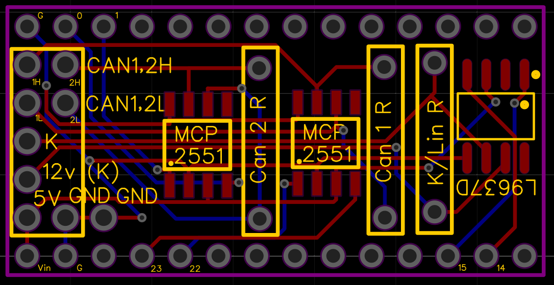 Teensy 4.x 4.0 4.1 - K-line and 2x CAN bus shield (optional LIN bus)