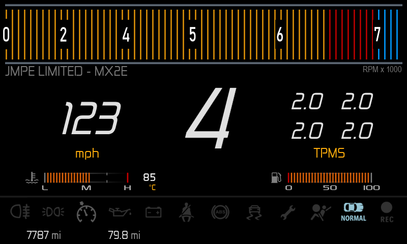 Lotus AIM MX2E dash screen modification service - TPMS readings, other customisation